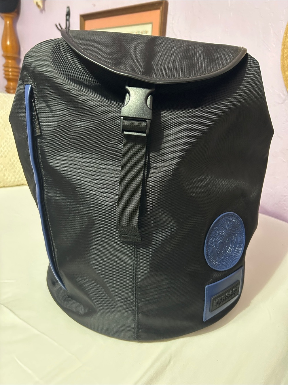 Men's Black Backpack with Blue Trim - Stylish Everyday Carry